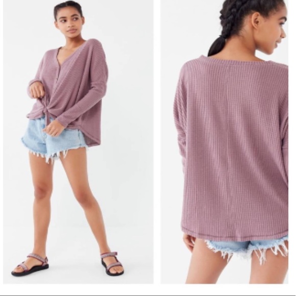 Mauve waffle Henley - Picture 1 of 6